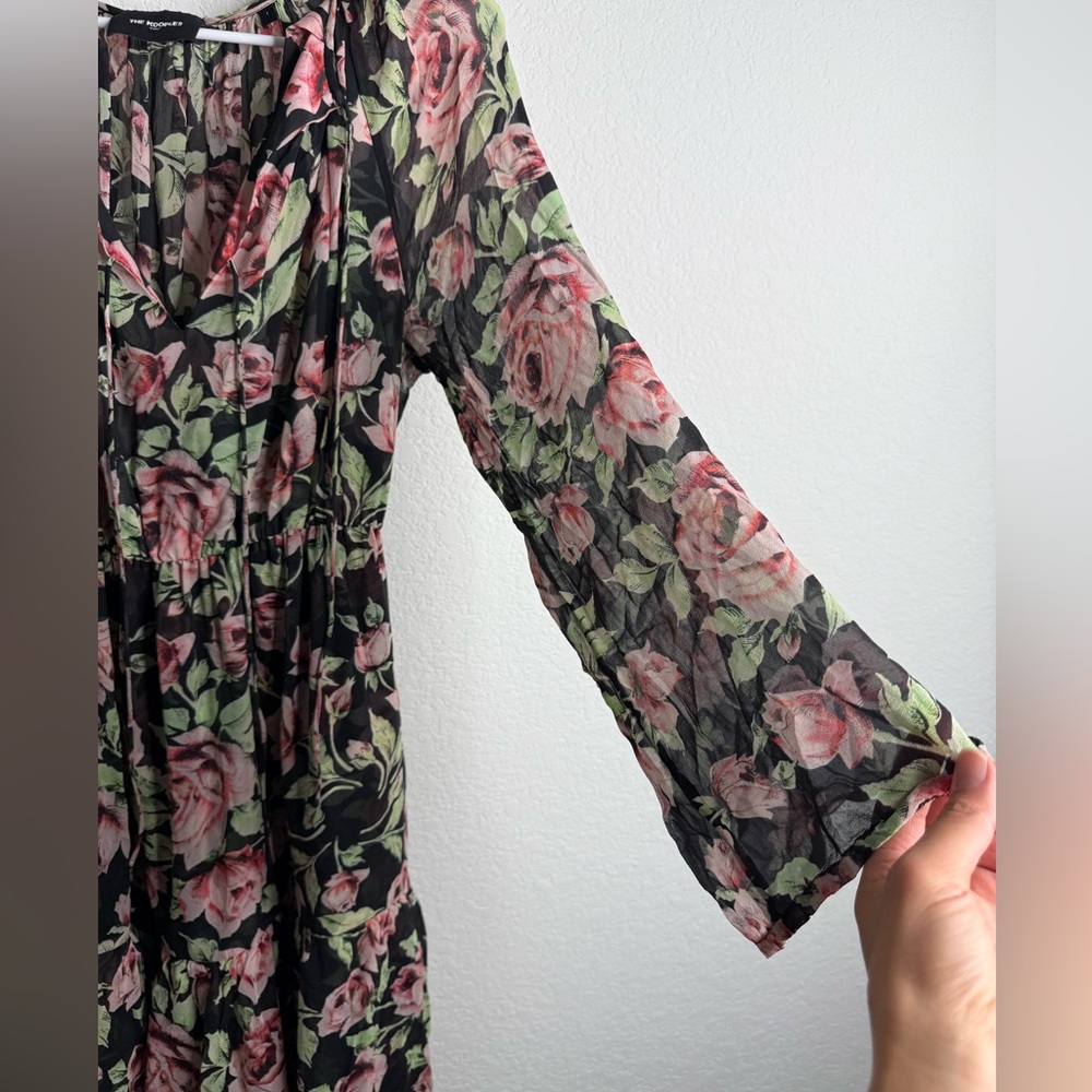 The Kooples 100% Silk Midi Dress With Roses Flowy Ruffled Sz 1= Small - Picture 16 of 16